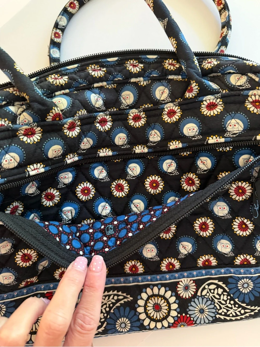🦉Vera Bradley Night Owl Quilted Multi Compartment Satchel Handbag Retired